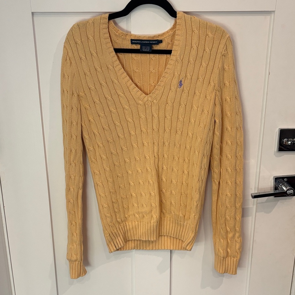 Ralph Lauren Yellow Cable Knit V-Neck Sweater